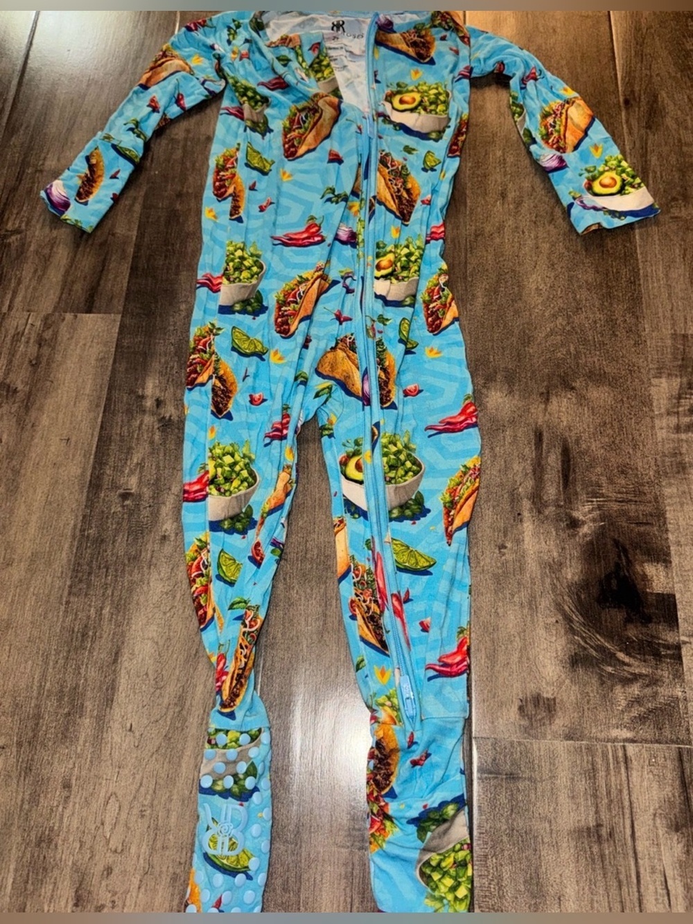 Bums Roses Lets Taco Bout It Bamboo Zippie Footie Grip Dots Blue Taco Print 2T